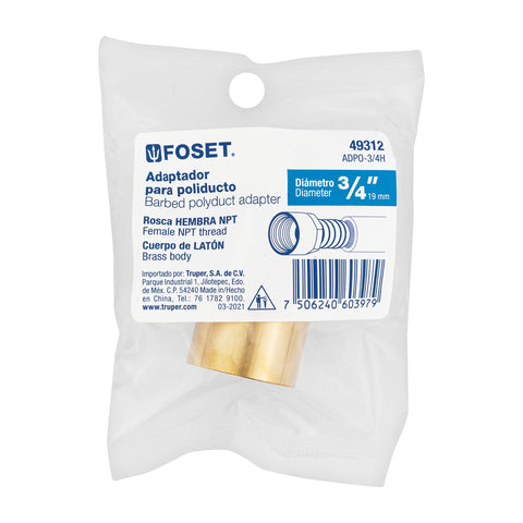 Adaptador hembra de latón 3/4' para poliducto, FOSET | ADPO-3/4H | 49312