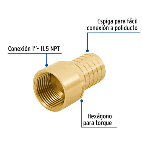 Adaptador hembra de latón 1' para poliducto, FOSET | ADPO-1H | 49313