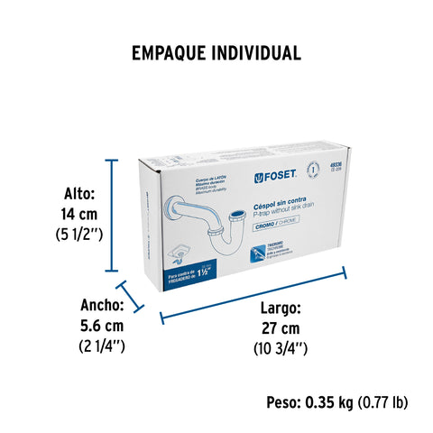 Céspol 1-1/2', sin contra, latón cromo, para fregadero | CE-209 | 49336
