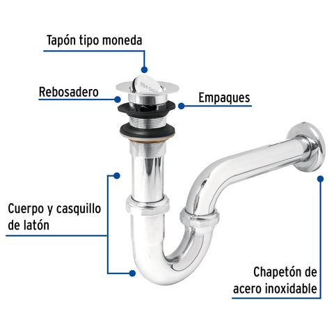Céspol 1-1/4', contra tipo moneda, latón cromo, para lavabo | CE-208 | 49337