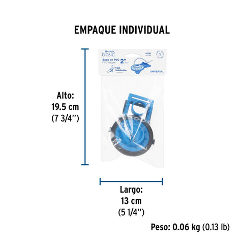 Sapo 2' para WC, PVC, azul, cadena plástica, FOSET | SA-006 | 49346