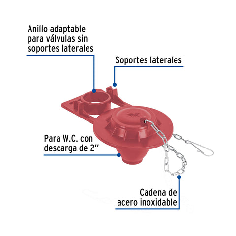 Sapo 2' para WC, silicona, rojo, cadena inox, FOSET | SA-007 | 49362
