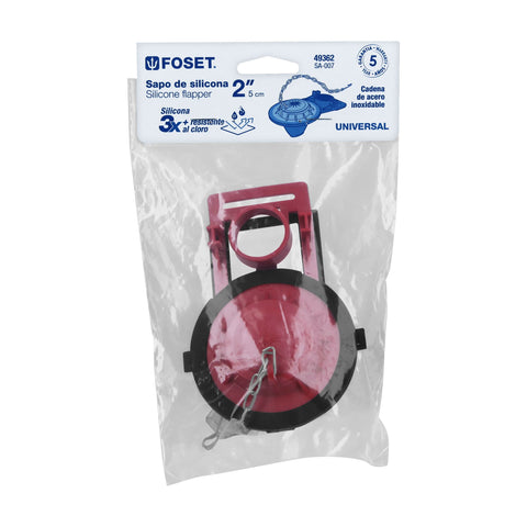 Sapo 2' para WC, silicona, rojo, cadena inox, FOSET | SA-007 | 49362