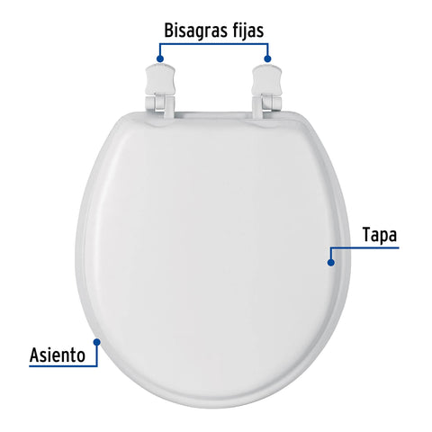 Asiento redondo acojinado para WC, cerrado, blanco, FOSET | AAWC-40B | 49367