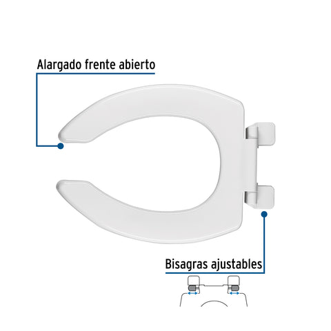 Asiento alargado sin tapa para taza fluxómetro, blanco,FOSET | AFWC-45B | 49368
