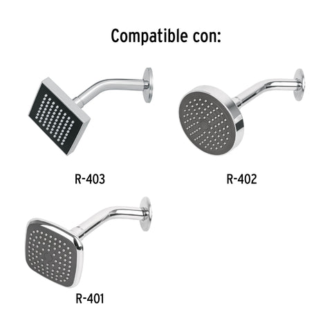 Brazo de acero cromado y chapetón de acero inox p/regadera | BCH-500 | 49378