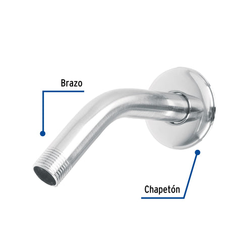 Brazo de acero cromado y chapetón de acero inox p/regadera | BCH-500 | 49378