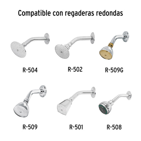 Brazo de acero cromado y chapetón de acero inox p/regadera | BCH-500 | 49378