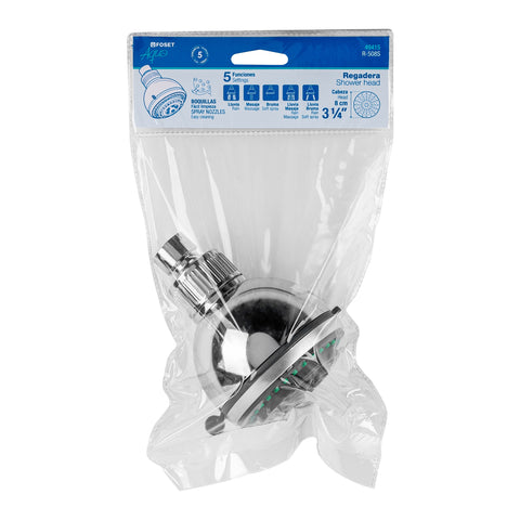 Regadera redonda 3-1/4', 5 funciones, sin brazo, FOSET AQUA | R-508S | 49415