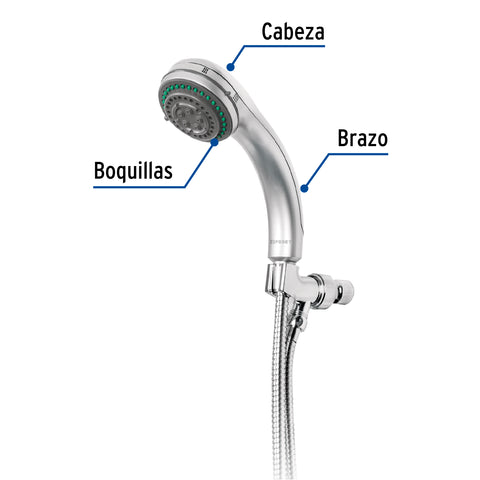 Regadera de teléfono 3-1/4', 5 funciones, con soporte, AQUA | R-018 | 49432