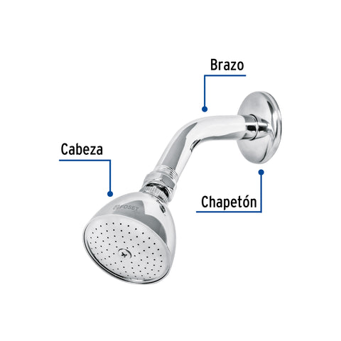 Regadera cónica 2-1/2', metálica, brazo y chapetón, cromo | R-509 | 49448