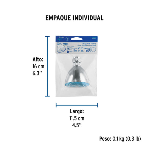 Regadera cónica 2-1/2', metálica, sin brazo, cromo, AQUA | R-509S | 49449