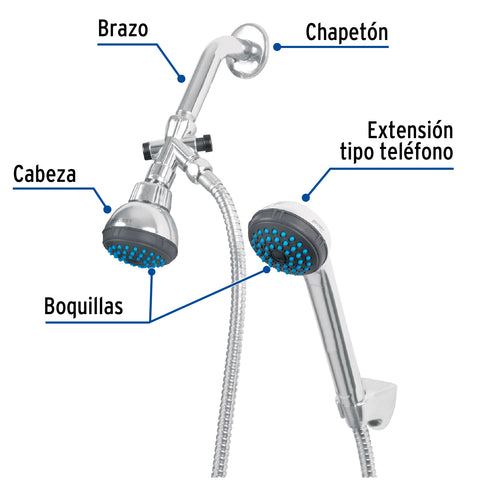Regadera 2-1/2' con extensión tipo teléfono, FOSET BASIC | R-007 | 49450