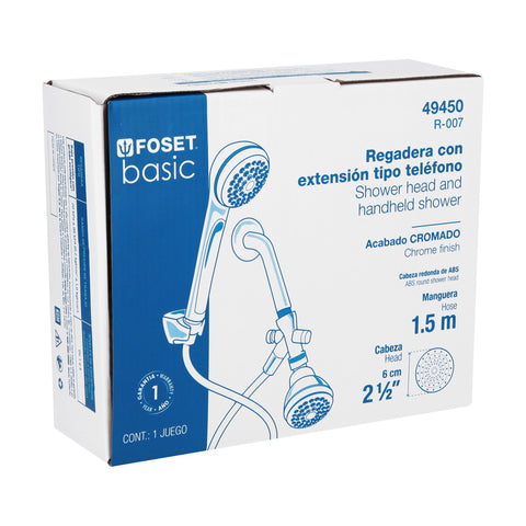 Regadera 2-1/2' con extensión tipo teléfono, FOSET BASIC | R-007 | 49450