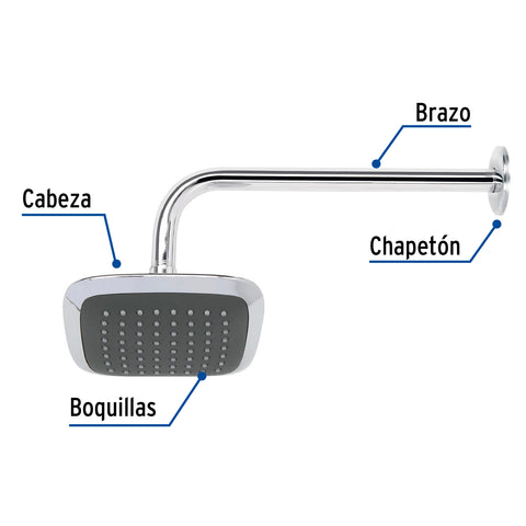 Regadera cuadrada 6', ABS, con brazo y chapetón, cromo, AERO | R-510 | 49451