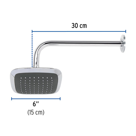 Regadera cuadrada 6', ABS, con brazo y chapetón, cromo, AERO | R-510 | 49451