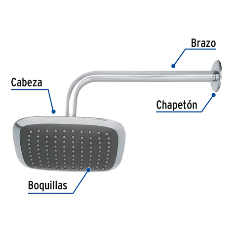 Regadera cuadrada 8', ABS, con brazo y chapetón, cromo, AERO | R-511 | 49452