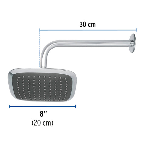 Regadera cuadrada 8', ABS, con brazo y chapetón, cromo, AERO | R-511 | 49452