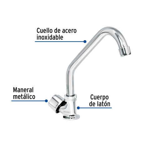 Llave individual fregadero, cuello corto, hexagonal, BASIC | F-312 | 49500