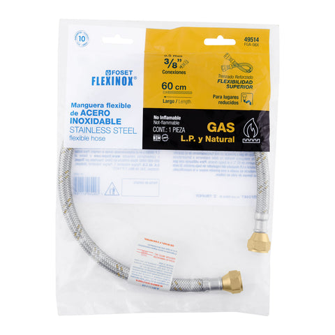 Manguera para gas, acero inox, 3/8' flare, 60 cm, FOSET | FGA-06X | 49514