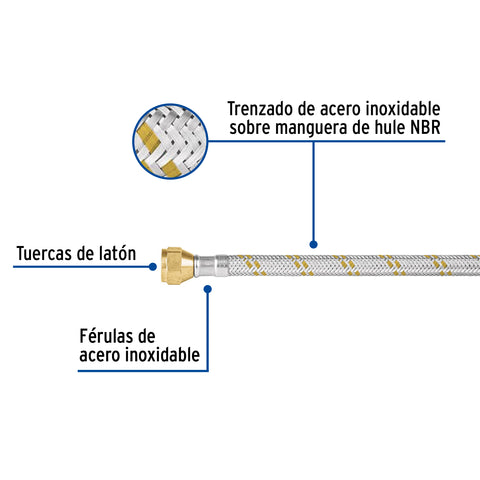 Manguera para gas, acero inox, 3/8' flare, 100 cm, FOSET | FGA-10X | 49515