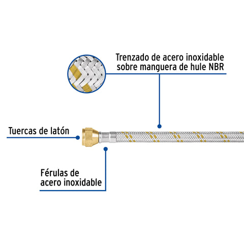 Manguera para gas, acero inox, 3/8' flare, 150 cm, FOSET | FGA-15X | 49516