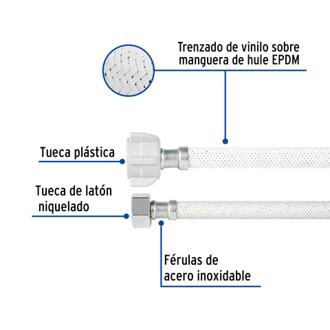 Manguera p/WC vinilo blanco 1/2'x7/8', 50cm, plástico/latón | FWC-P50B | 49521