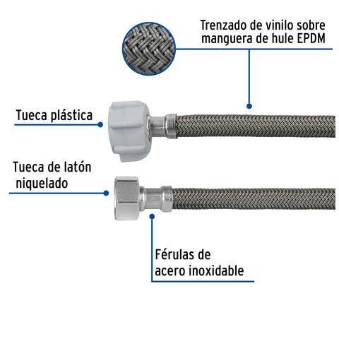 Manguera p/WC, vinilo gris, 1/2'x7/8', 50cm, plástico/latón | FWC-P50V | 49523
