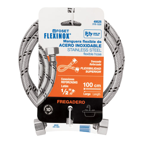 Manguera lavabo/fregadero, acero inox, 1/2' x 1/2', 100 cm | FFR-100X | 49526