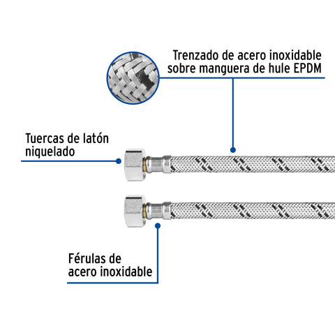 Manguera p/WC, acero inox, 1/2'x7/8', 50 cm | FWC-50X | 49527