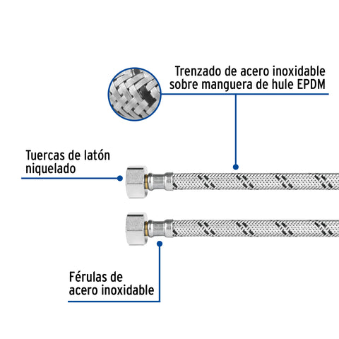 Manguera p/WC, acero inox, 1/2'x7/8', 60 cm | FWC-60X | 49528