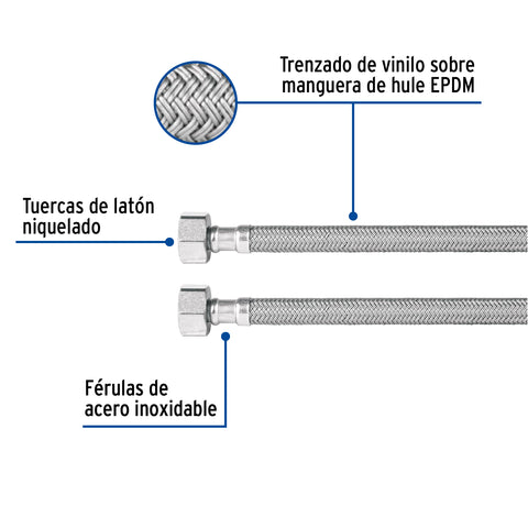 Manguera lavabo/fregadero, vinilo gris, 1/2' x 1/2', 100 cm | FFR-100V | 49529