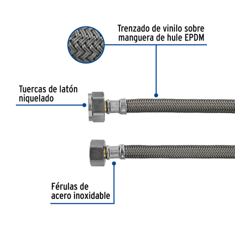 Manguera p/WC, vinilo gris, 1/2' x 7/8', 50 cm | FWC-50V | 49530