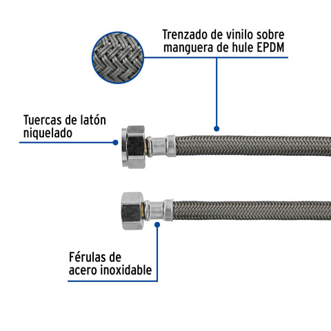Manguera p/WC, vinilo gris, 1/2' x 7/8', 60 cm | FWC-60V | 49531