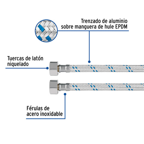 Manguera lavabo/fregadero, aluminio, 1/2' x 1/2', 100cm | FFR-100 | 49532