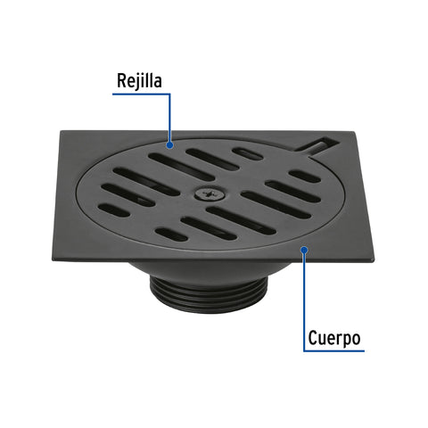 Resumidero cuadrado 4'x4', metálico, negro, FOSET BASIC | RS-601M | 49538