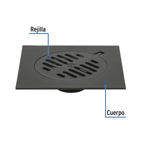 Resumidero cuadrado 6'x6', metálico, negro, FOSET BASIC | RS-603M | 49539