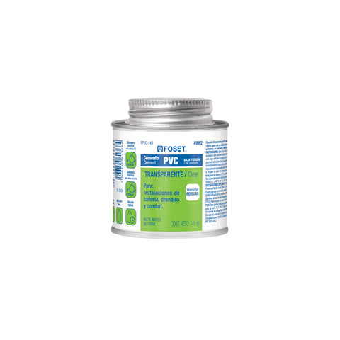 Cemento p/PVC, transparente, baja presión, lata 145ml, FOSET | PPVC-145 | 49562