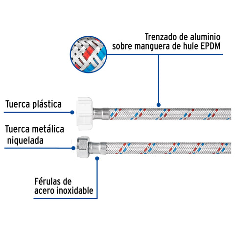 Manguera p/WC, aluminio, 1/2'x7/8', 60cm, plást/metal, BASIC | FWC-P60P | 49594