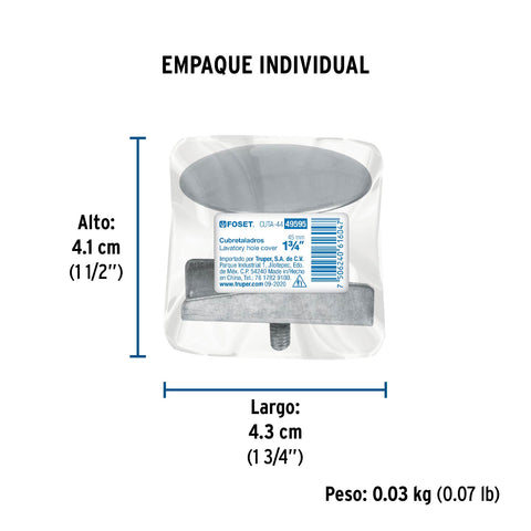 Cubretaladro de acero inoxidable 1-3/4' cromo, FOSET | CUTA-44 | 49595