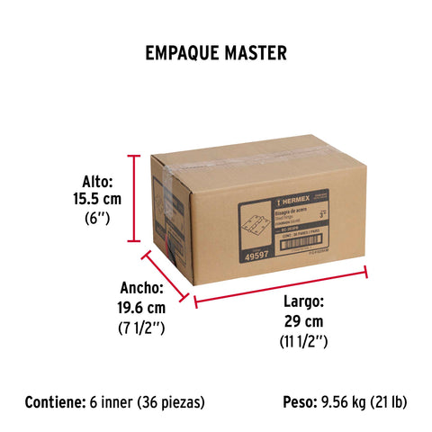 Bolsa c/2 bisagras cuadradas 3', plana, satinado, HERMEX | BC-303PB | 49597
