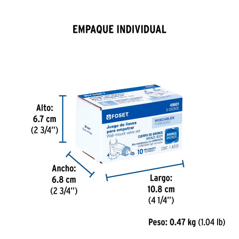 Juego llaves empotrar roscables, 1/4 vuelta, s/maneral FOSET | E-052SCE | 49601