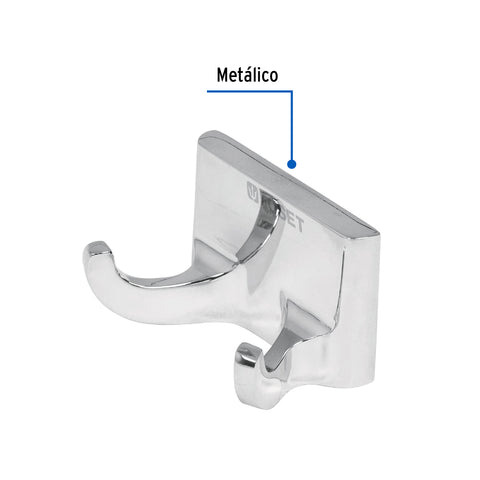Gancho doble para toallas, metálico, cromo, BASIC | A-906 | 49609