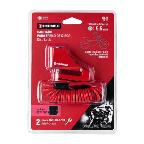 Candado para freno de disco motocicleta, 5.5mm, HERMEX | CB-55 | 49622