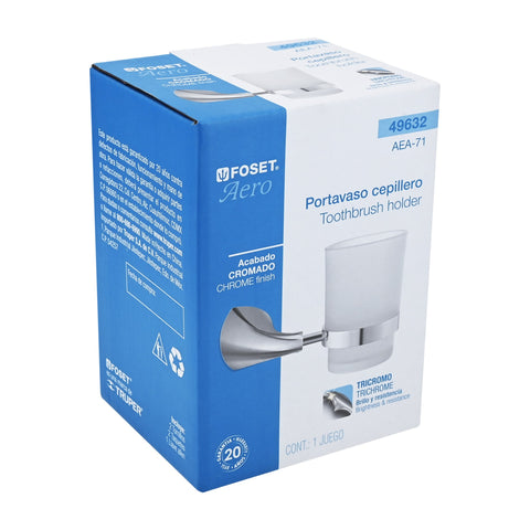 Portavaso cepillero metálico con vaso de vidrio, FOSET AERO | AEA-71 | 49632