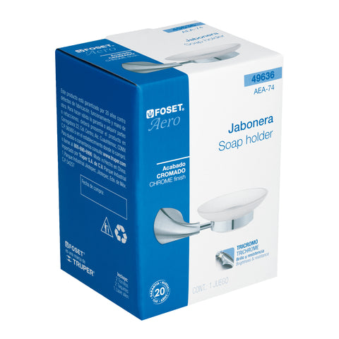 Jabonera metálica con plato de vidrio, FOSET AERO | AEA-74 | 49636