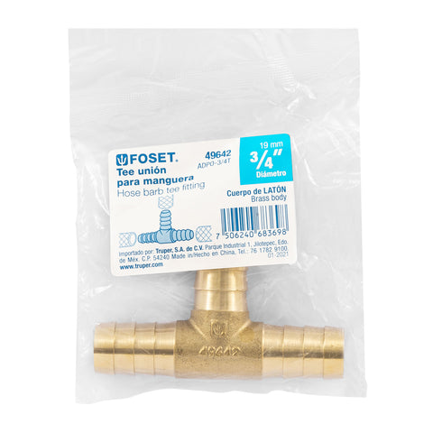 Tee inserción macho latón 3/4' para poliducto negro, FOSET | ADPO-3/4T | 49642