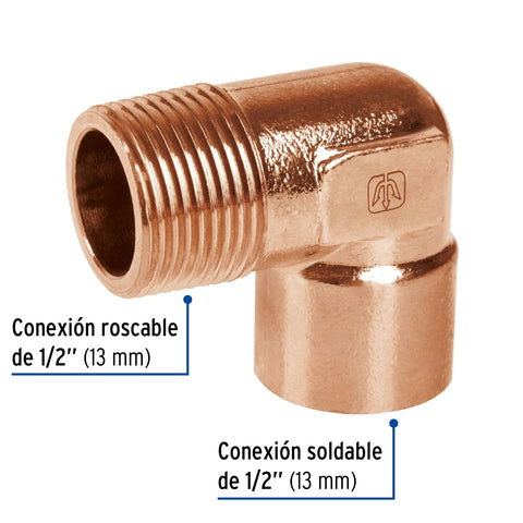 Codo 90° de cobre, rosca exterior 1/2', FOSET | CC-511 | 49647