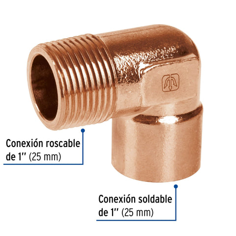 Codo 90° de cobre, rosca exterior 1', FOSET | CC-513 | 49649