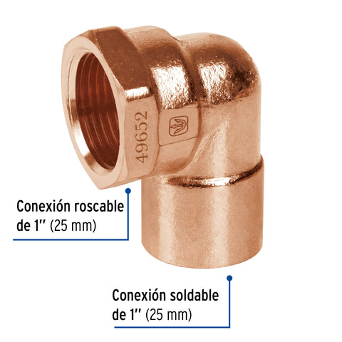 Codo 90° de cobre, rosca interior 1', FOSET | CC-503 | 49652